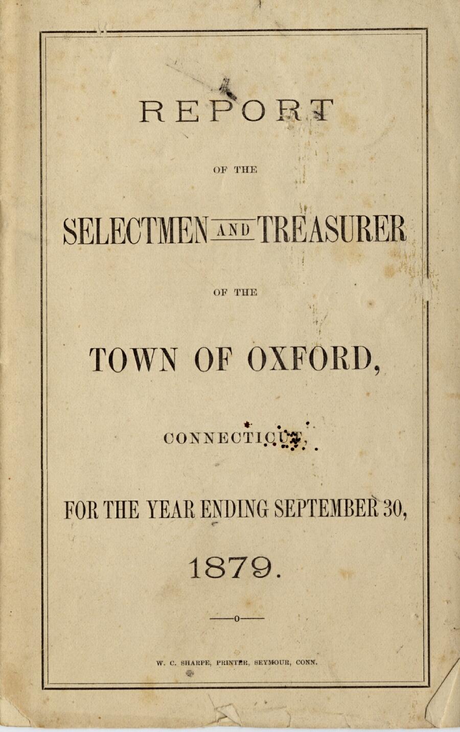 Oxford Town Report for year ending September 30, 1879 - Cover