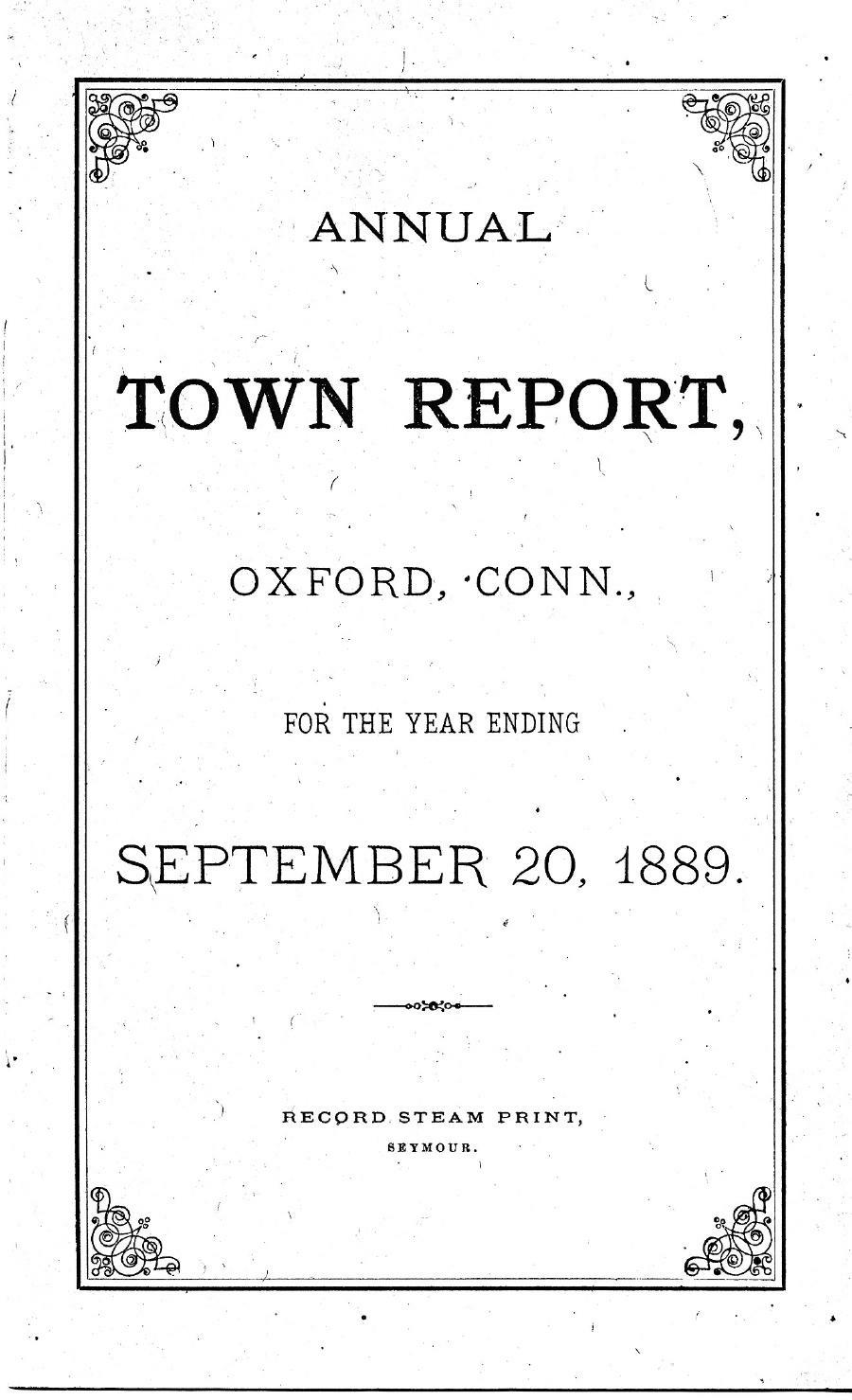 Oxford Town Report for year ending September 20. 1889 - Cover