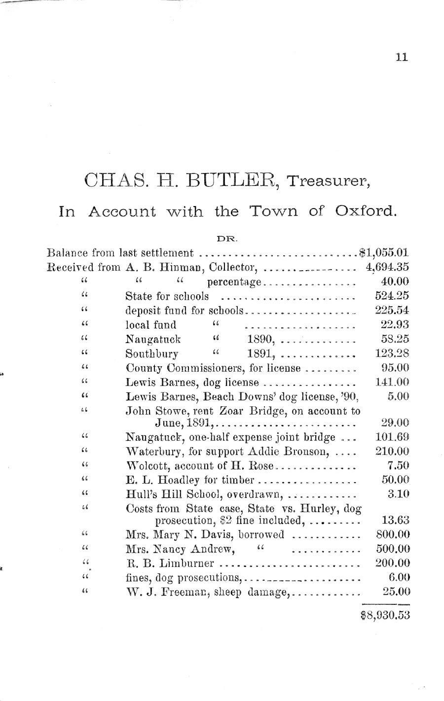 Oxford Town Report for year ending September 17, 1891 - Page 11