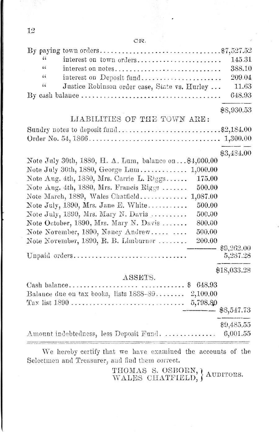 Oxford Town Report for year ending September 17, 1891 - Page 12