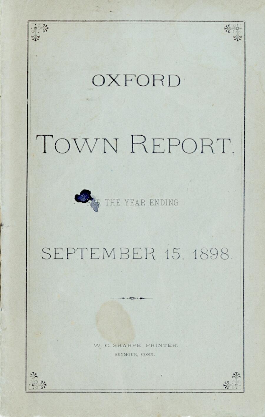 Oxford Town Report for year ending September 15, 1898 - Cover