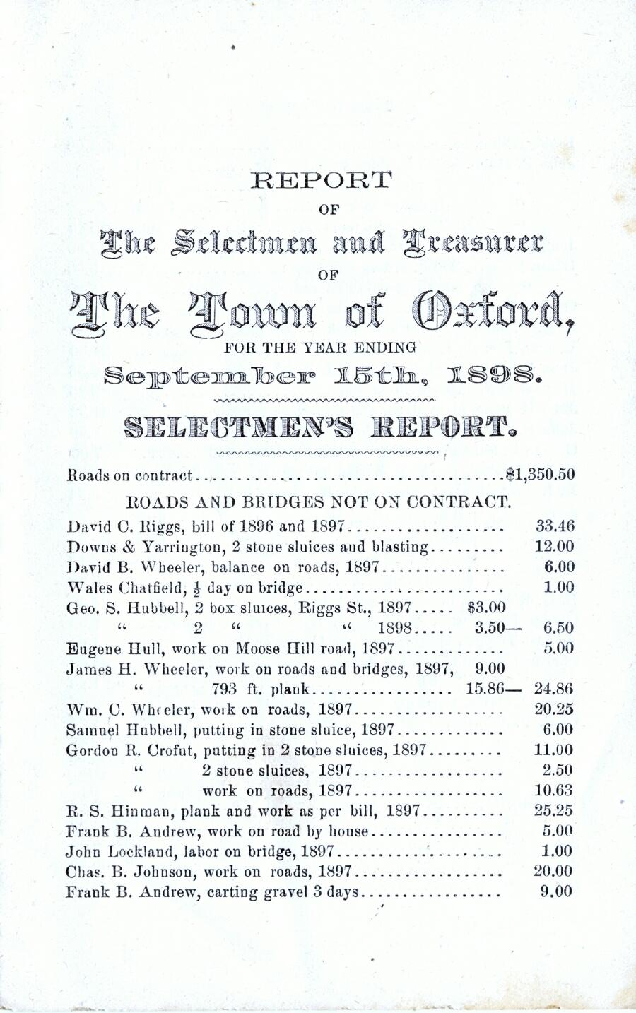 Oxford Town Report for year ending September 15, 1898 - Page 1
