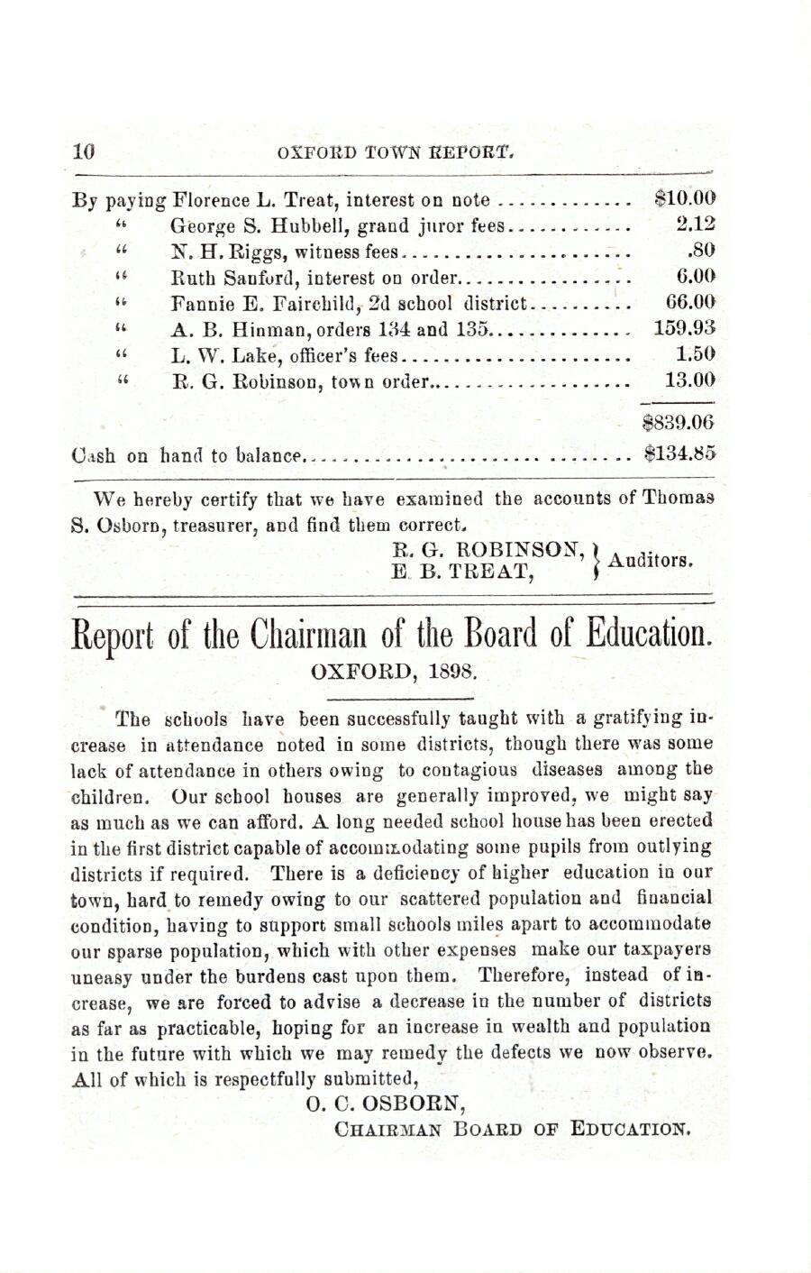 Oxford Town Report for year ending September 15, 1898 - Page 10
