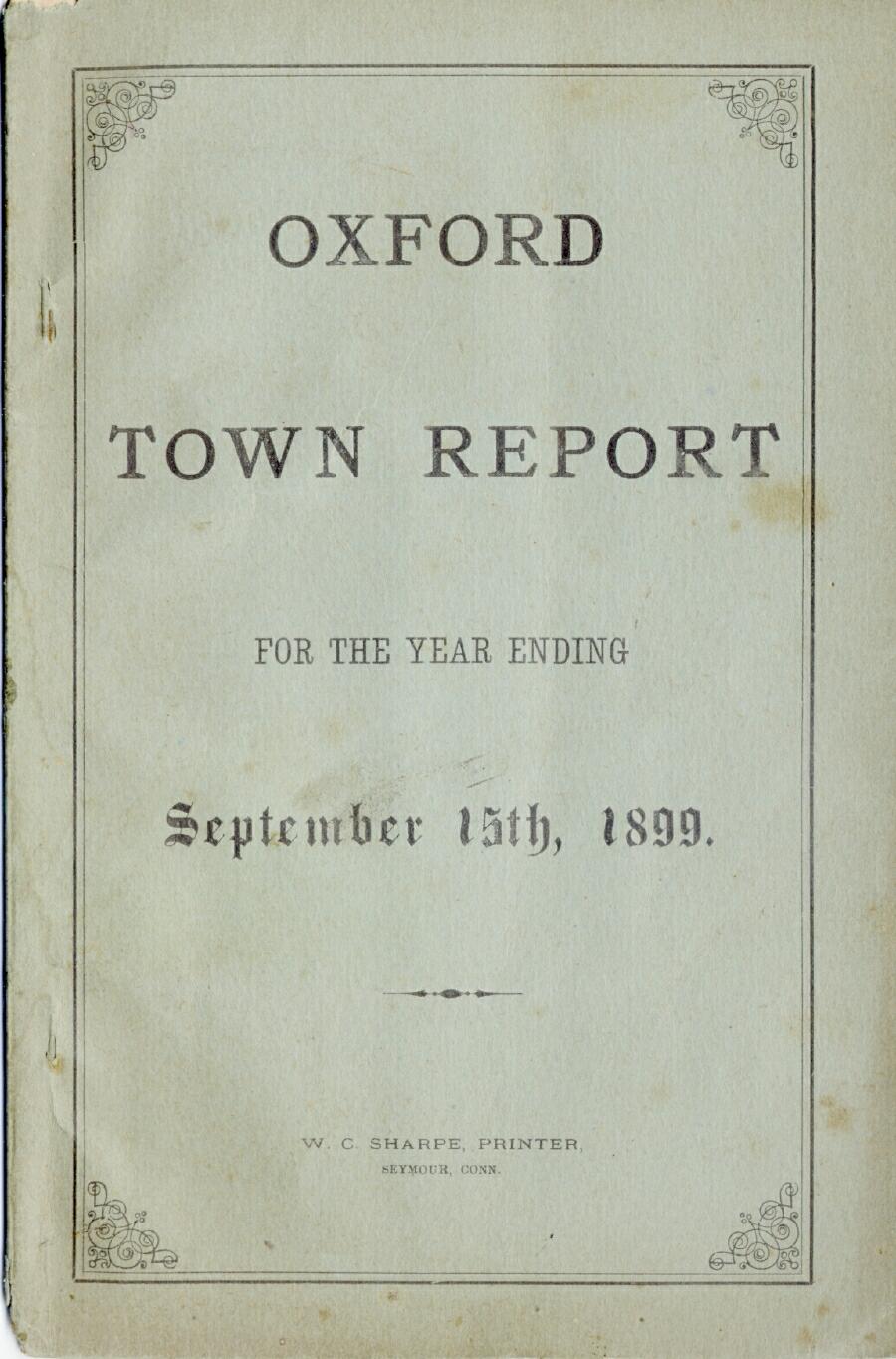 Oxford Town Report for year ending September 15, 1899 - Cover