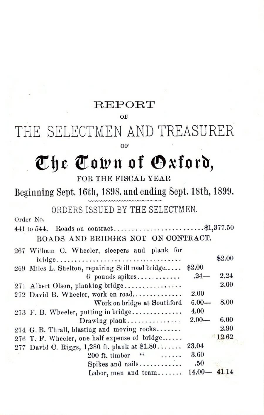 Oxford Town Report for year ending September 15, 1899 - Page 1
