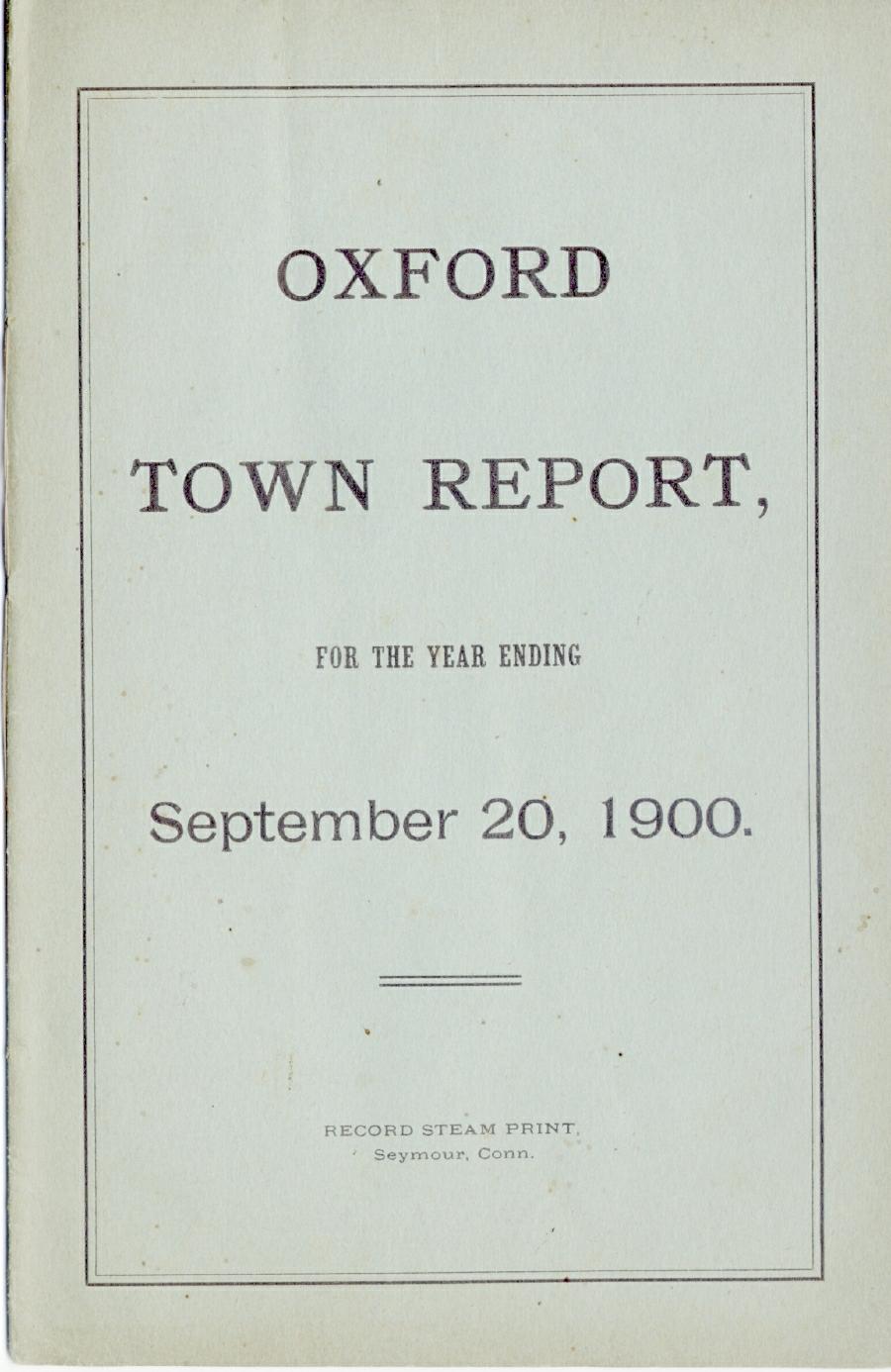 Oxford Town Report for year ending September 20, 1900 - Cover