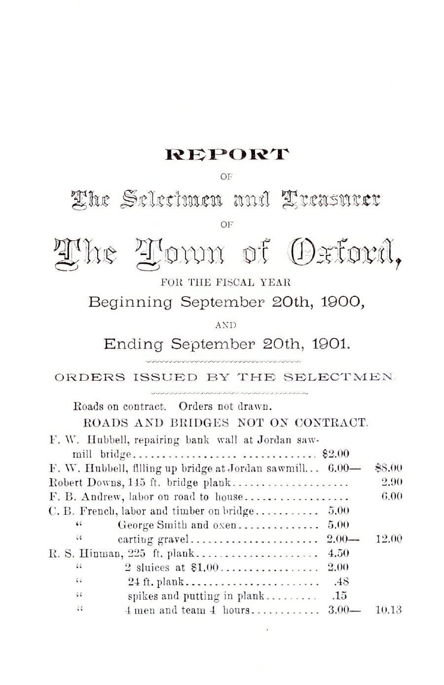 Oxford Town Report for year ending September 20, 1901 - Page 1
