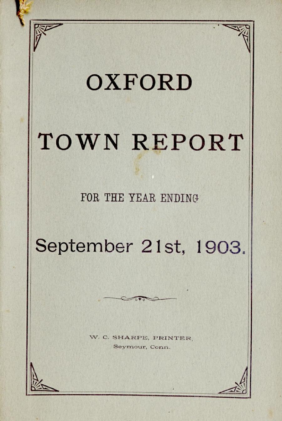 Oxford Town Report for year ending September 21, 1903 - Cover