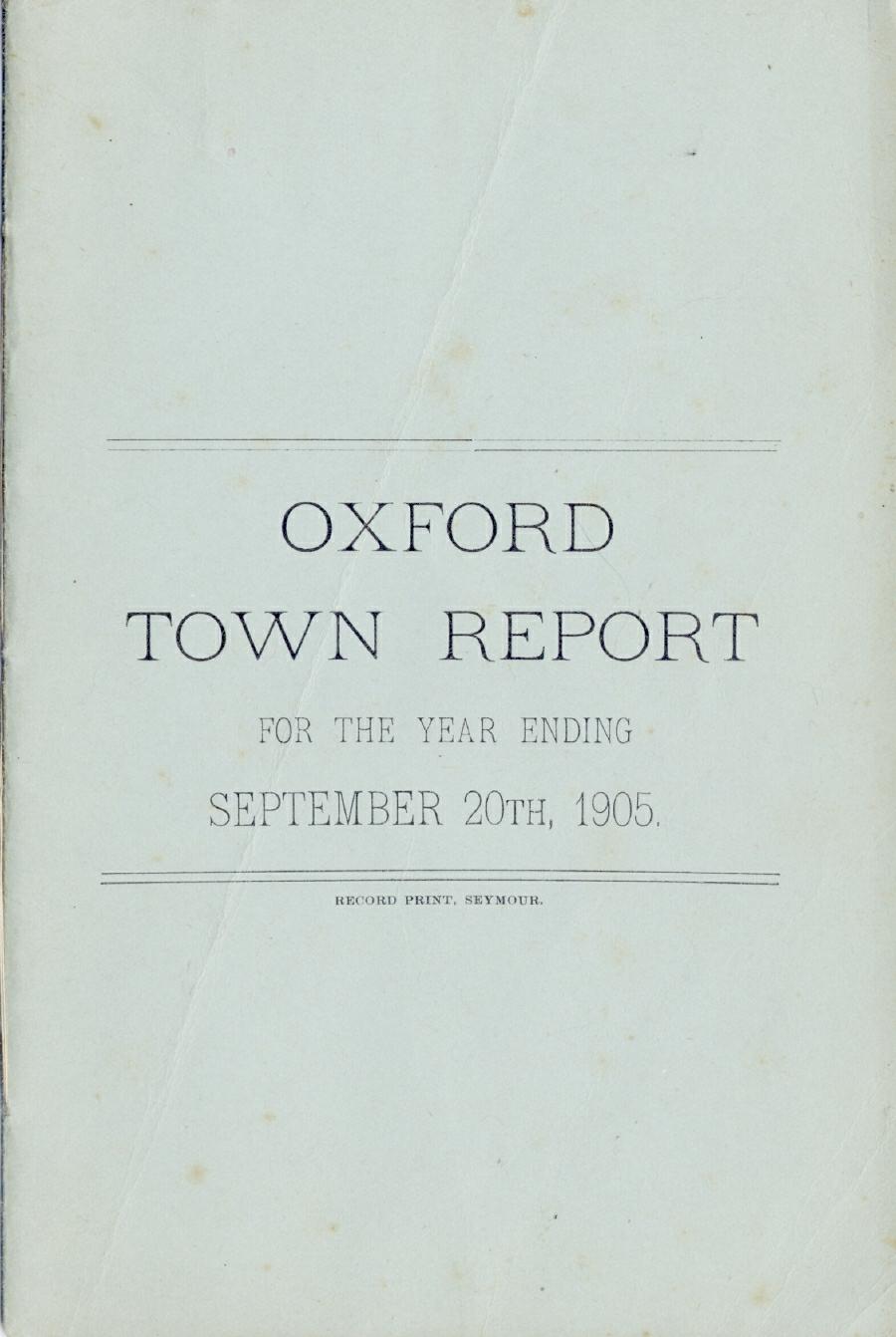 Oxford Town Report for year ending September 20, 1905 - Cover