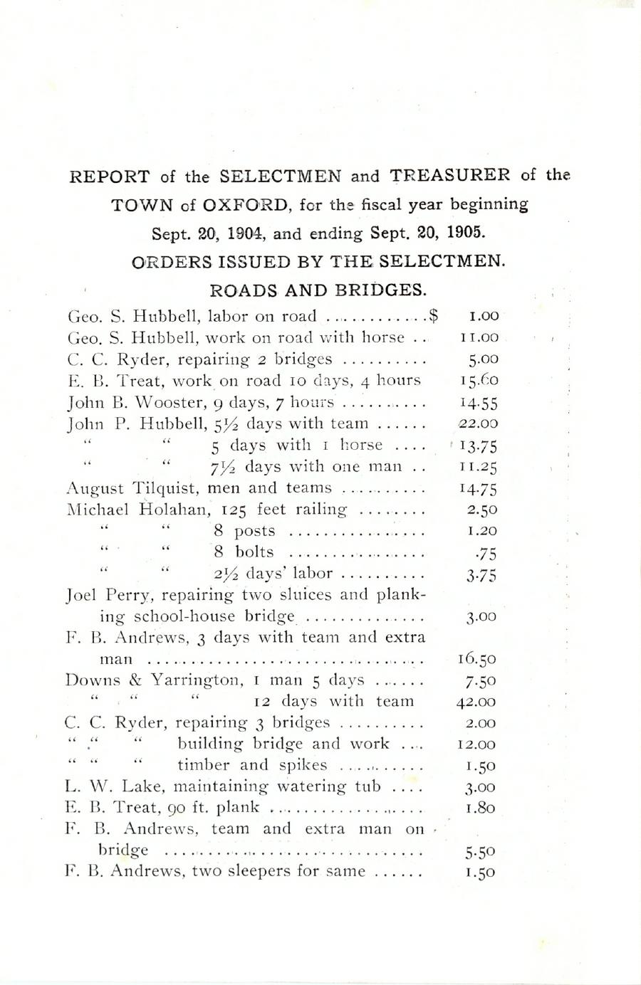 Oxford Town Report for year ending September 20, 1905 - Page 1