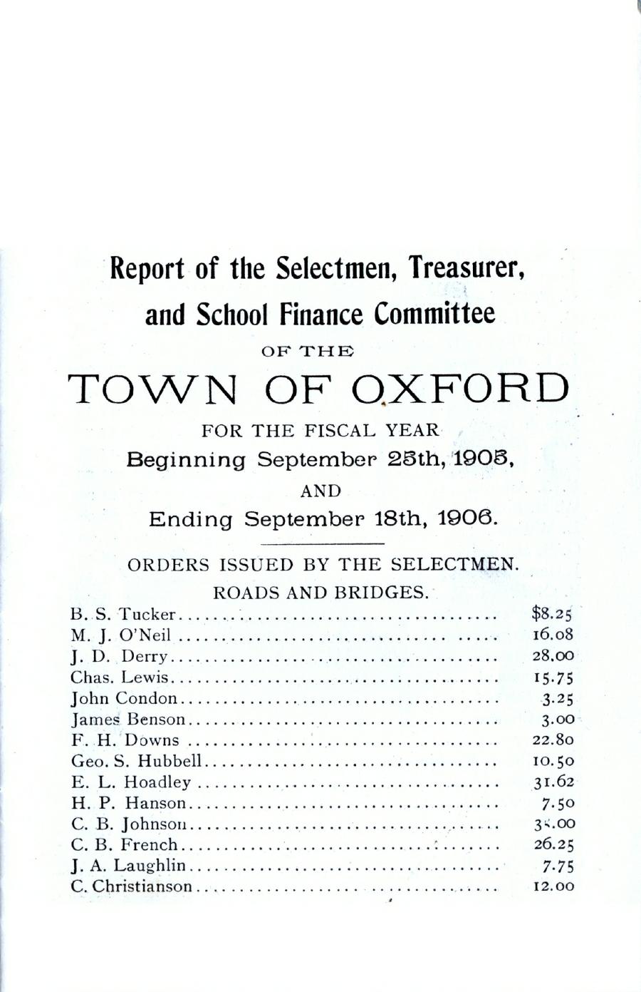 Oxford Town Report for year ending September 18, 1906 - Page 1