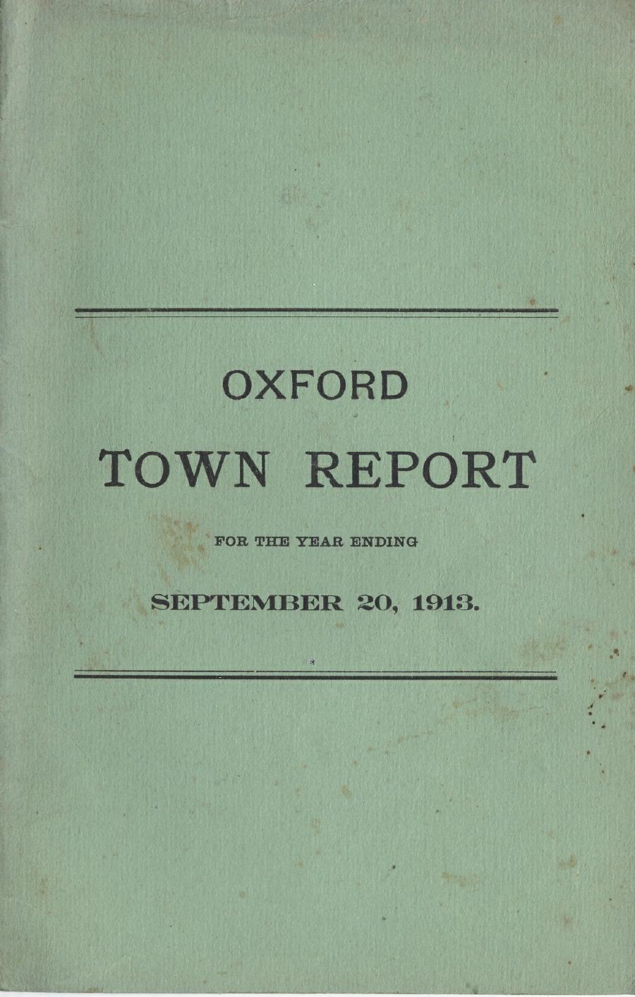 Oxford Town Report for year ending September 20, 1913 - Cover