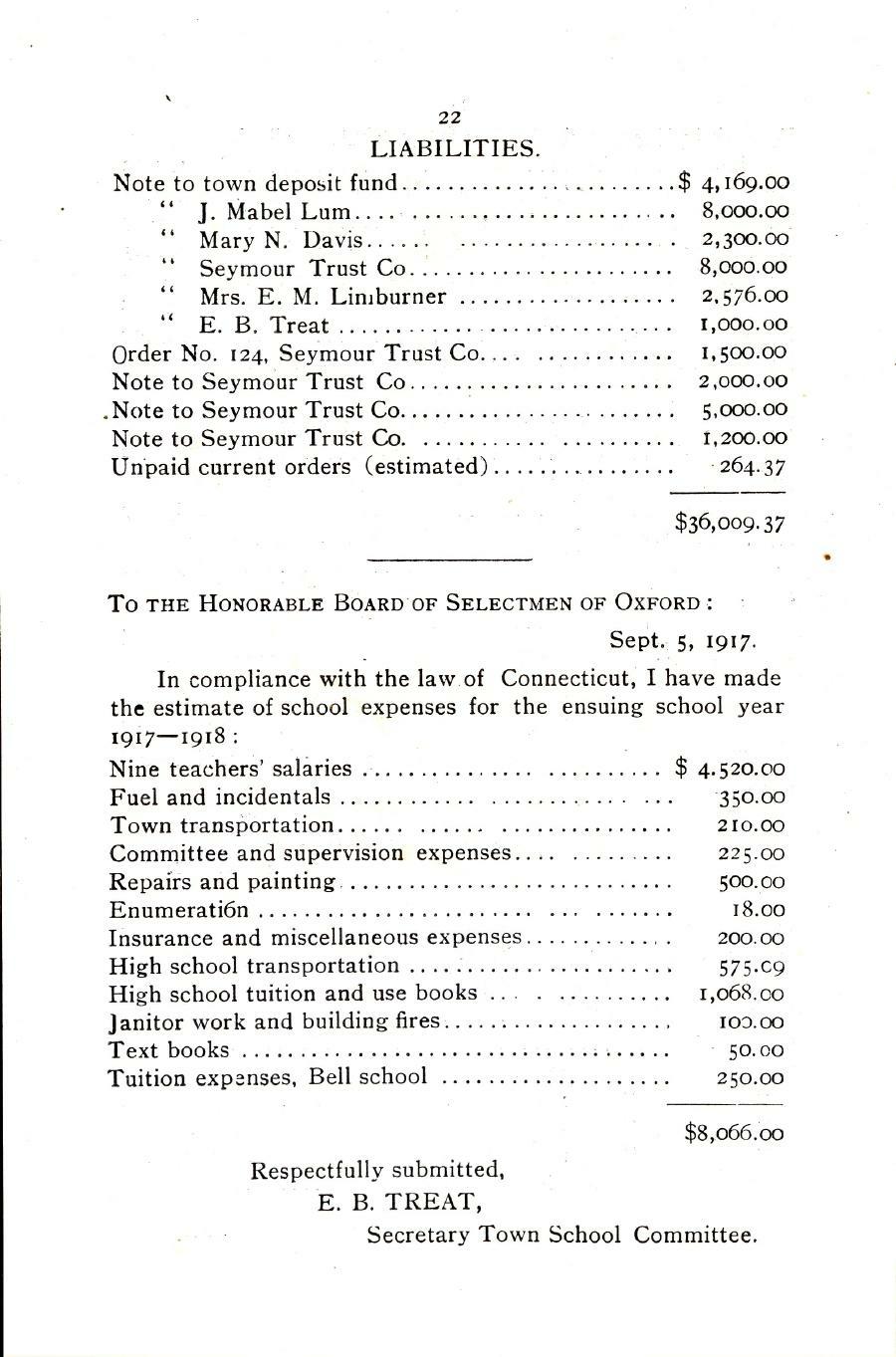 Oxford Town Report for year ending August 31, 1917 - Page 22