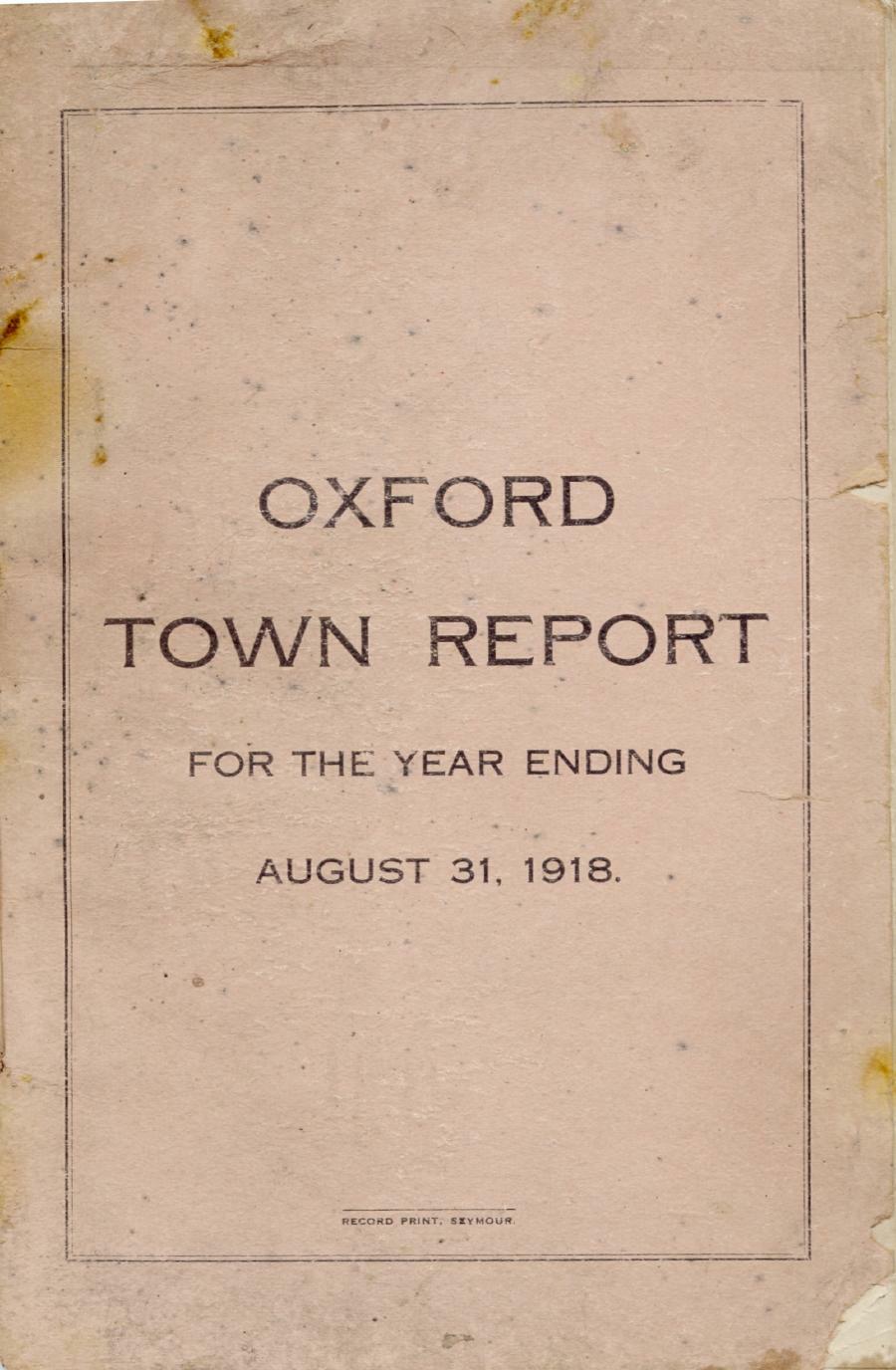 Oxford Town Report for year ending August 31, 1918 - Cover
