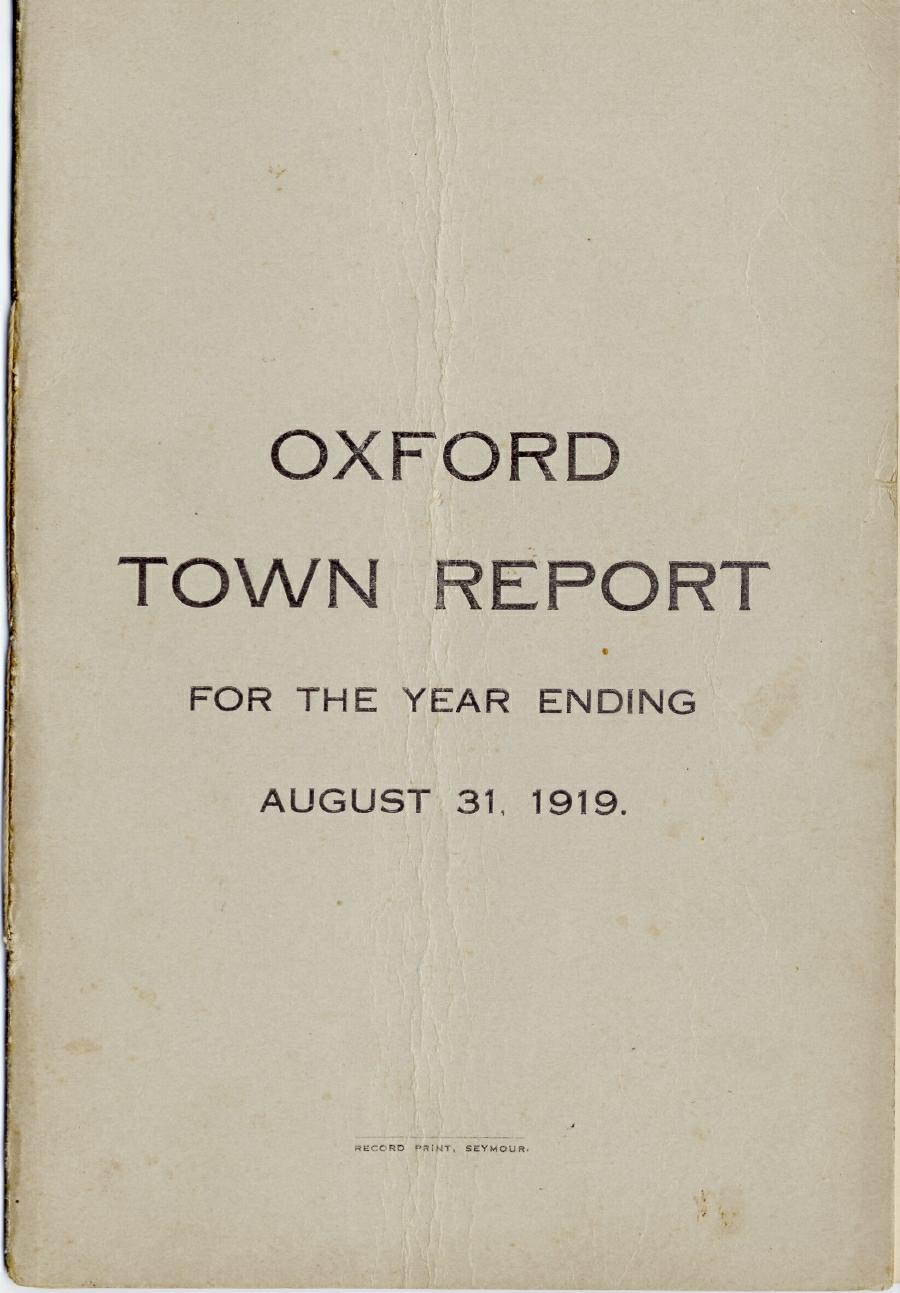 Oxford Town Report for year ending August 31, 1919 - Cover