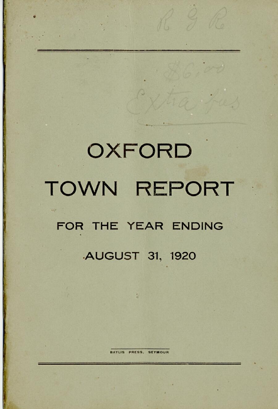 Oxford Town Report for year ending August 31, 1920 - Cover