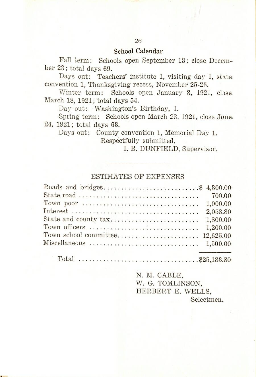 Oxford Town Report for year ending August 31, 1920 - Page 26