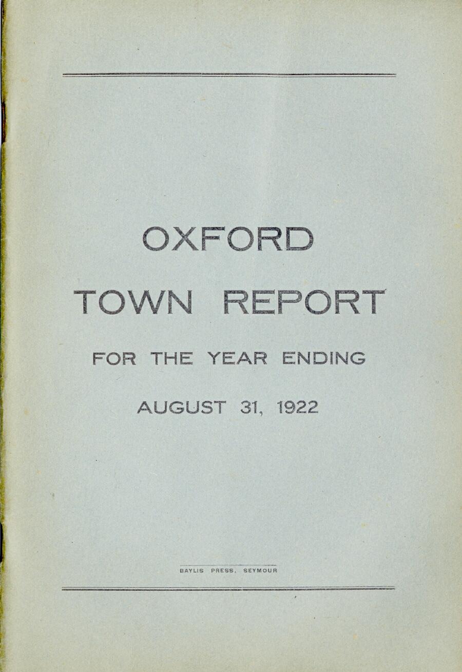 Oxford Town Report for year ending August 31, 1922 - Cover