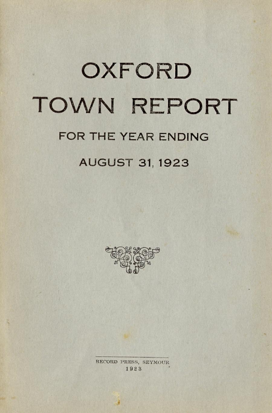 Oxford Town Report for year ending August 31, 1923 - Cover