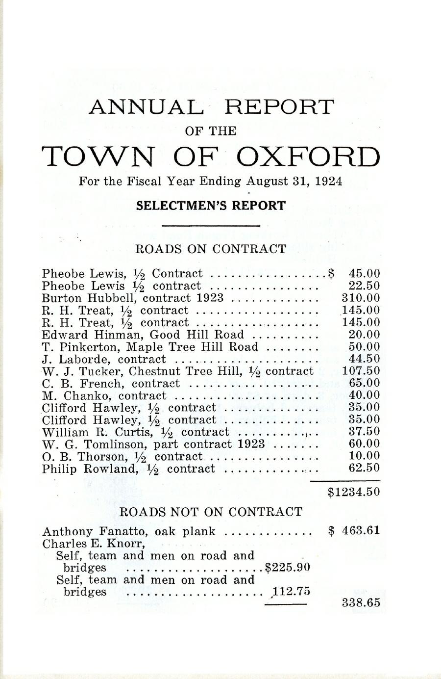 Oxford Town Report for year ending August 31, 1924 - Page 1