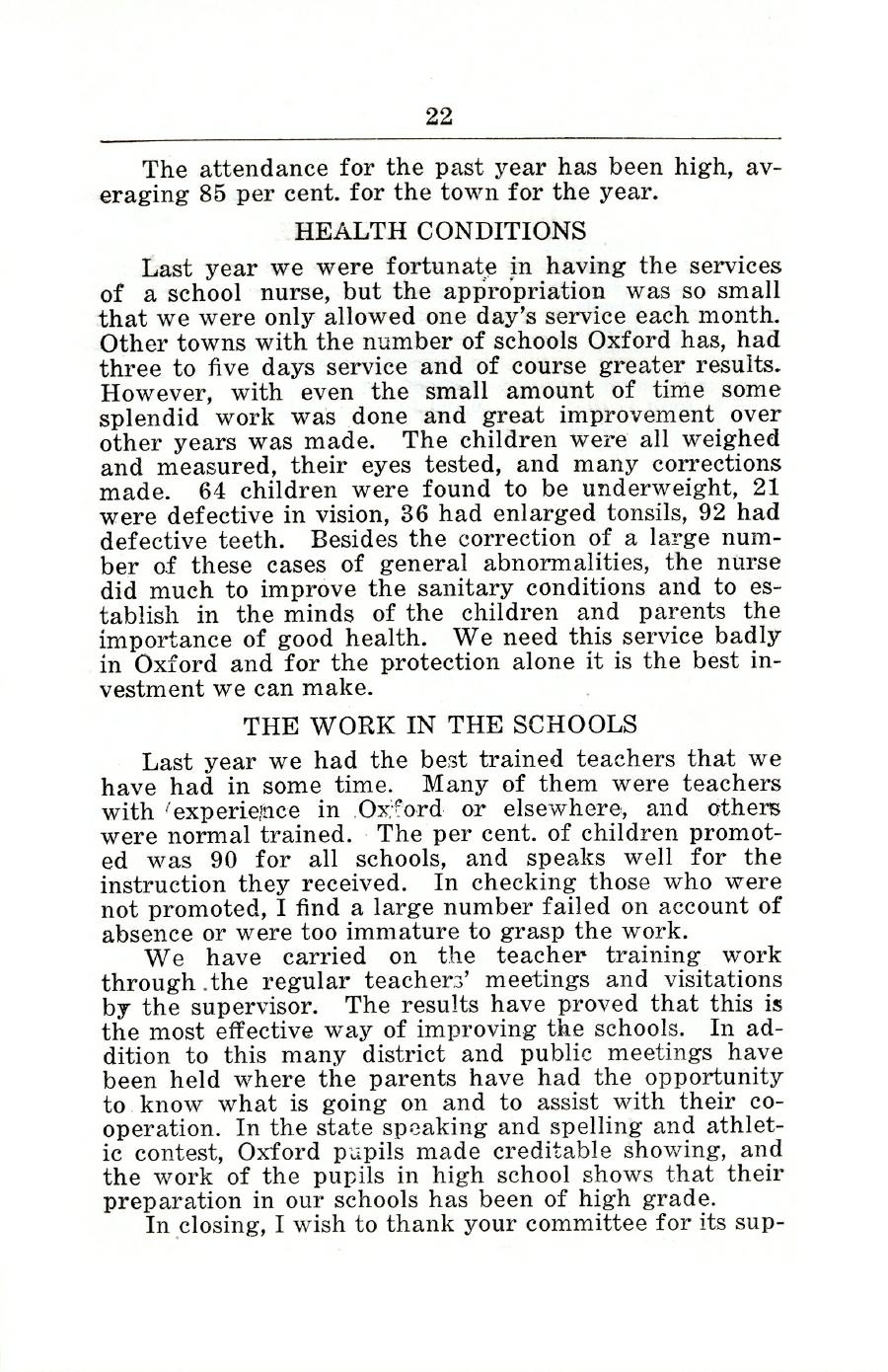 Oxford Town Report for year ending August 31, 1924 - Page 22