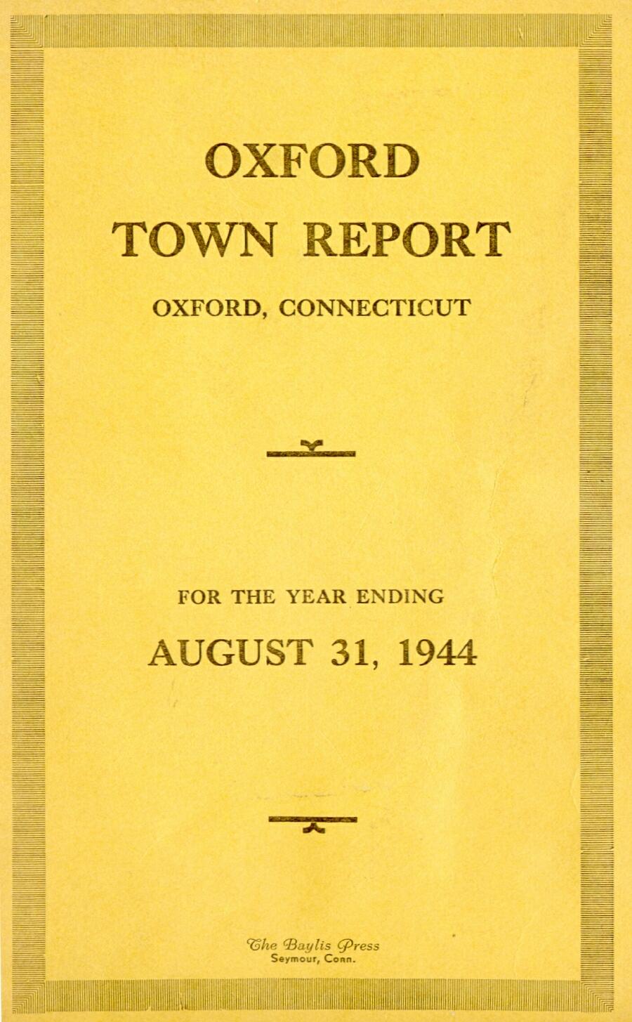 Oxford Town Report for year ending August 31, 1944 - Cover