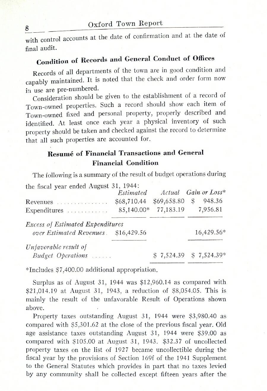 Oxford Town Report for year ending August 31, 1944 - Page 8
