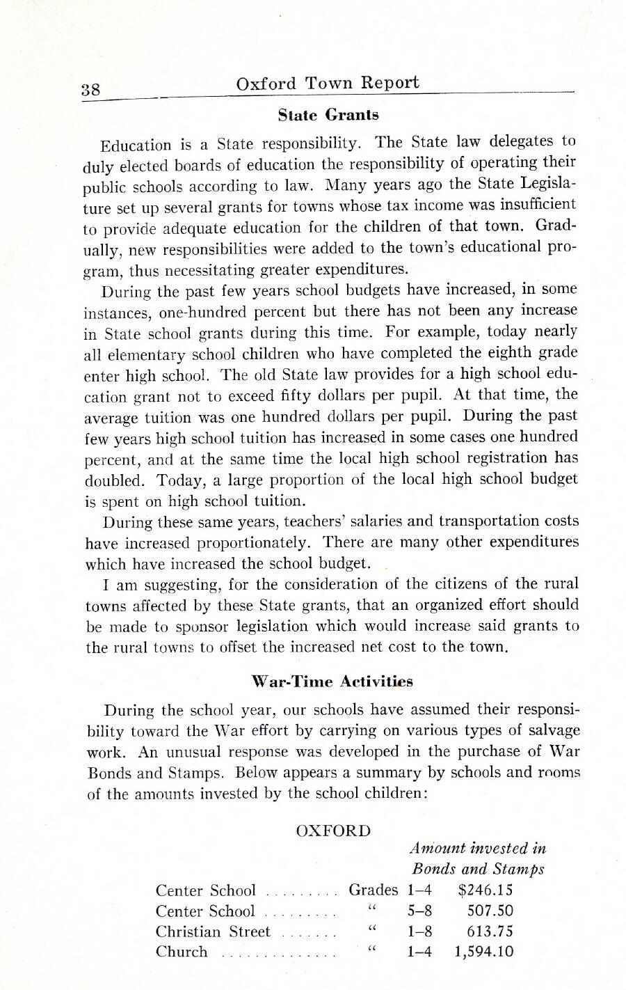 Oxford Town Report for year ending August 31, 1944 - Page 38